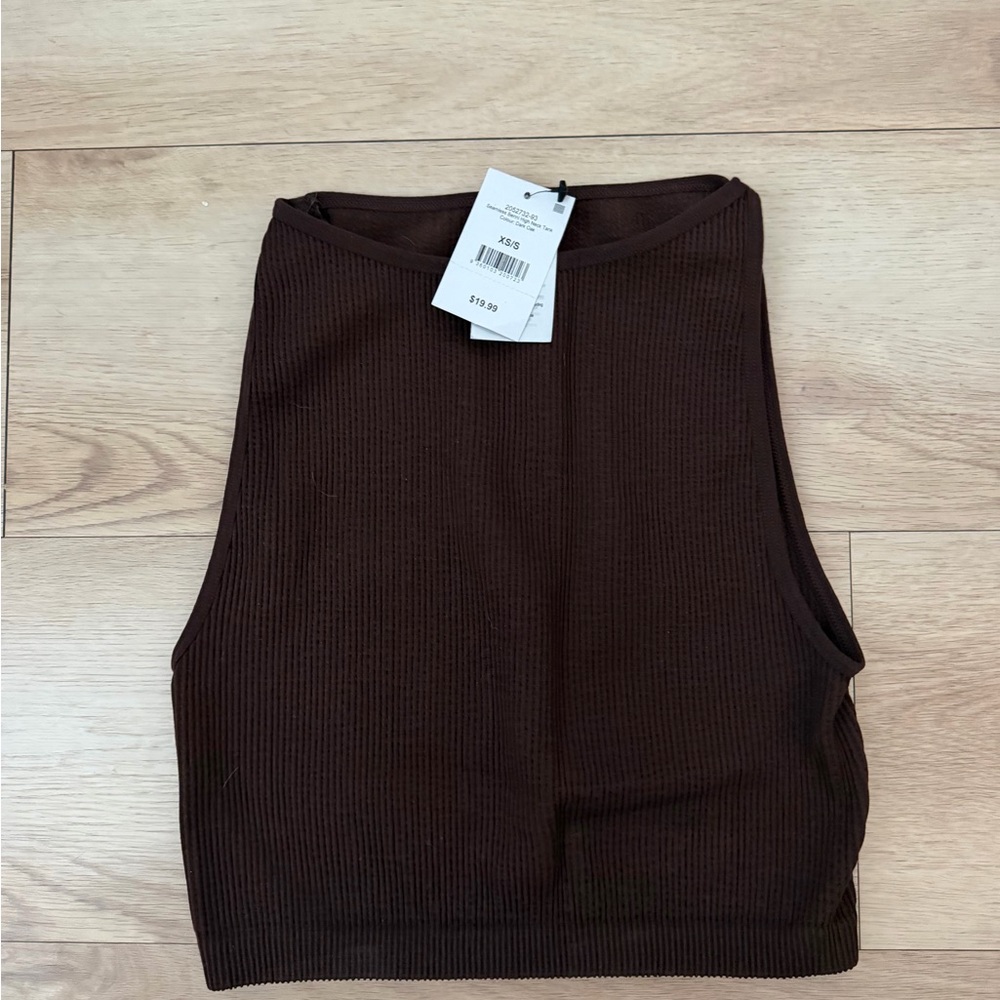 Cotton on Brown Ribbed High Neck Tank